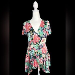 Luxxel floral short sleeve dress Blk/Multi